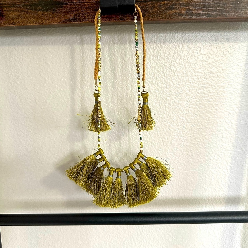 Multi-threaded Boho Tassel Pull Tie Adjustable Necklace.